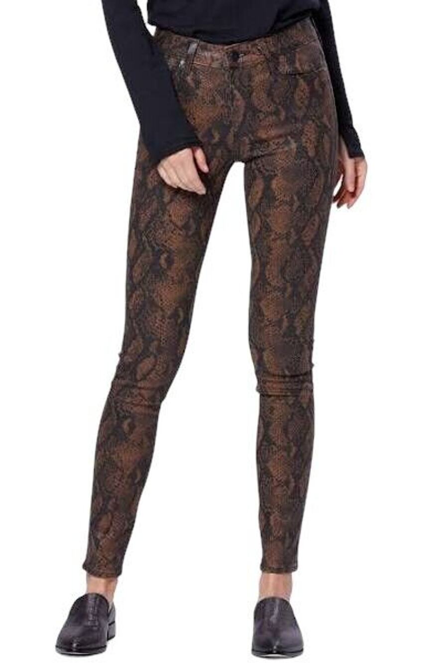PAIGE Hoxton Women's Size 26 Brown Snake Ultra Skinny Coated 5-Pocket Jeans USA